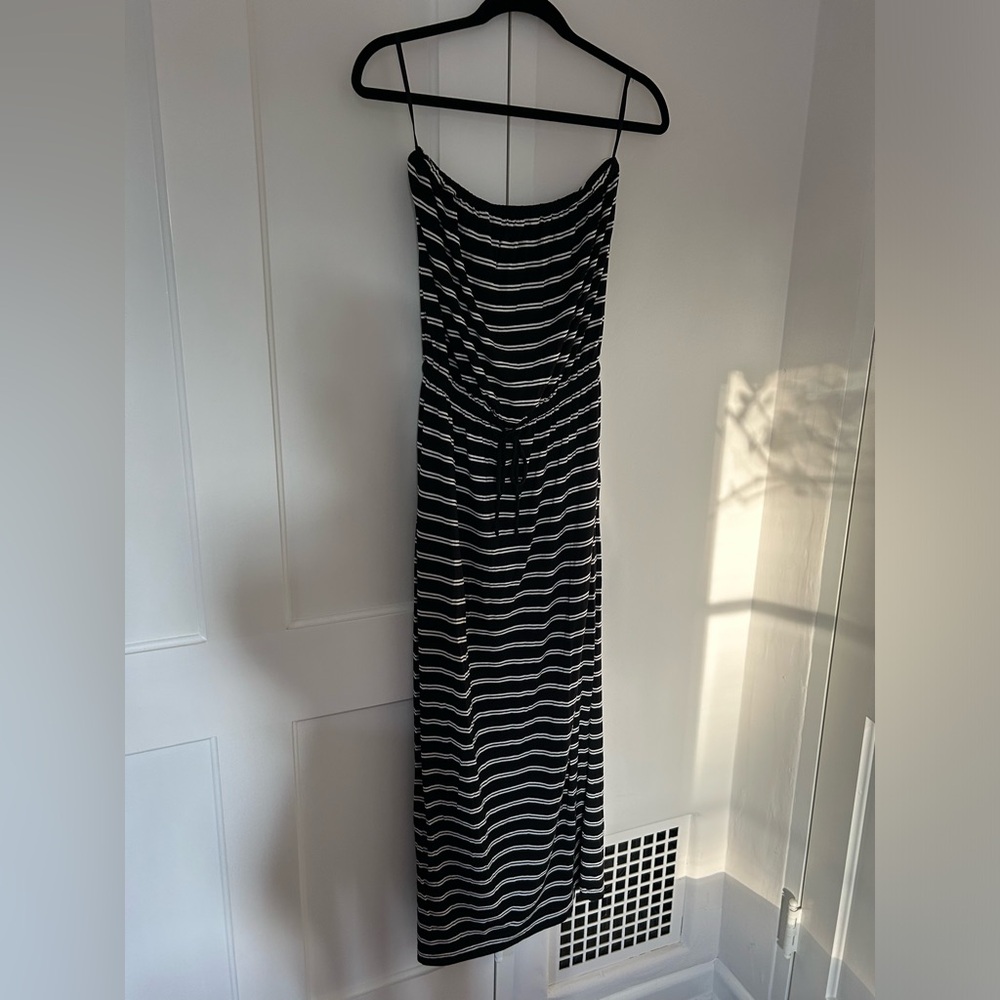 J crew black and white striped strapless maxi dress XS
